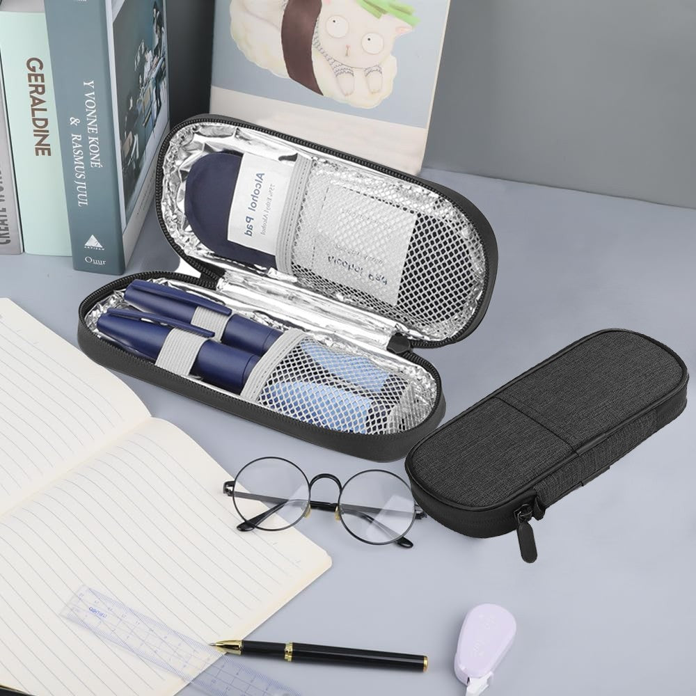 1Pc Travel Insulin Cooler Bag Diabetic Medication Protective Case - Black