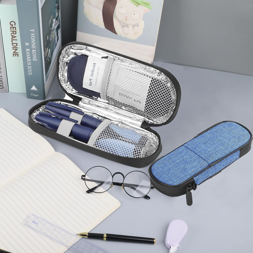 1Pc Travel Insulin Cooler Bag Diabetic Medication Protective Case - Blue