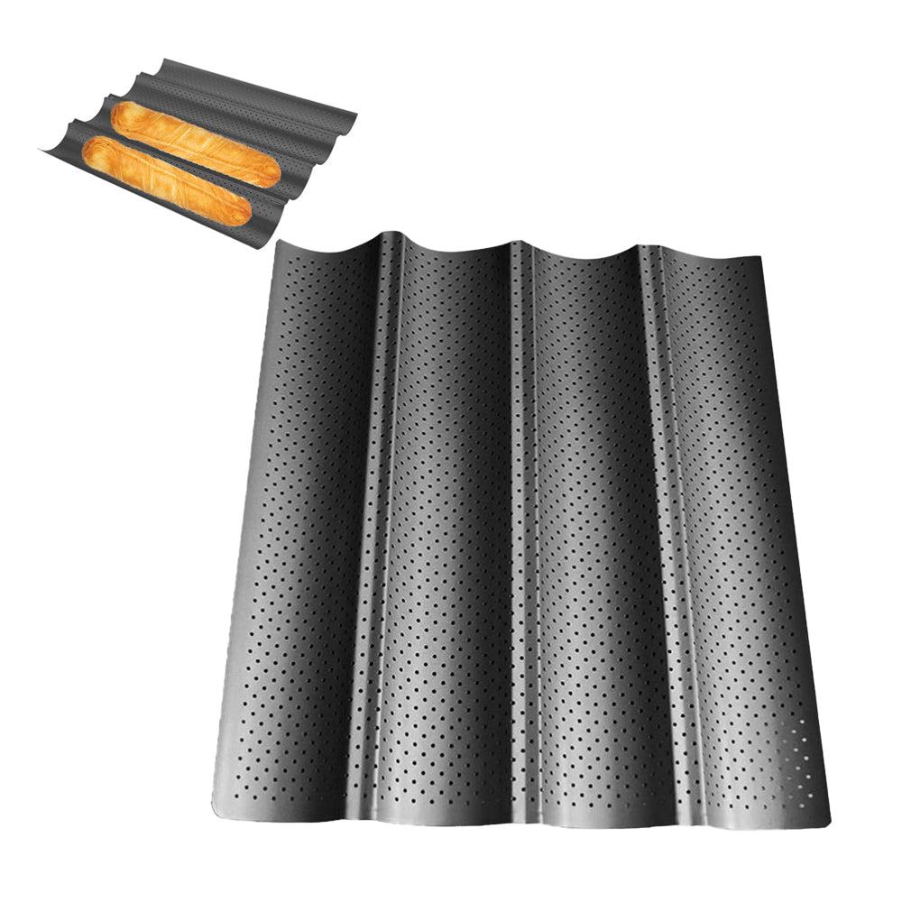 2XNon-Stick Perforated Baguette Pan Baguette Bake French Bread Baking Tray Black