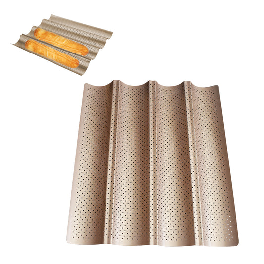 2X Non-Stick Perforated Baguette Pan Baguette Bake French Bread Baking Tray Gold