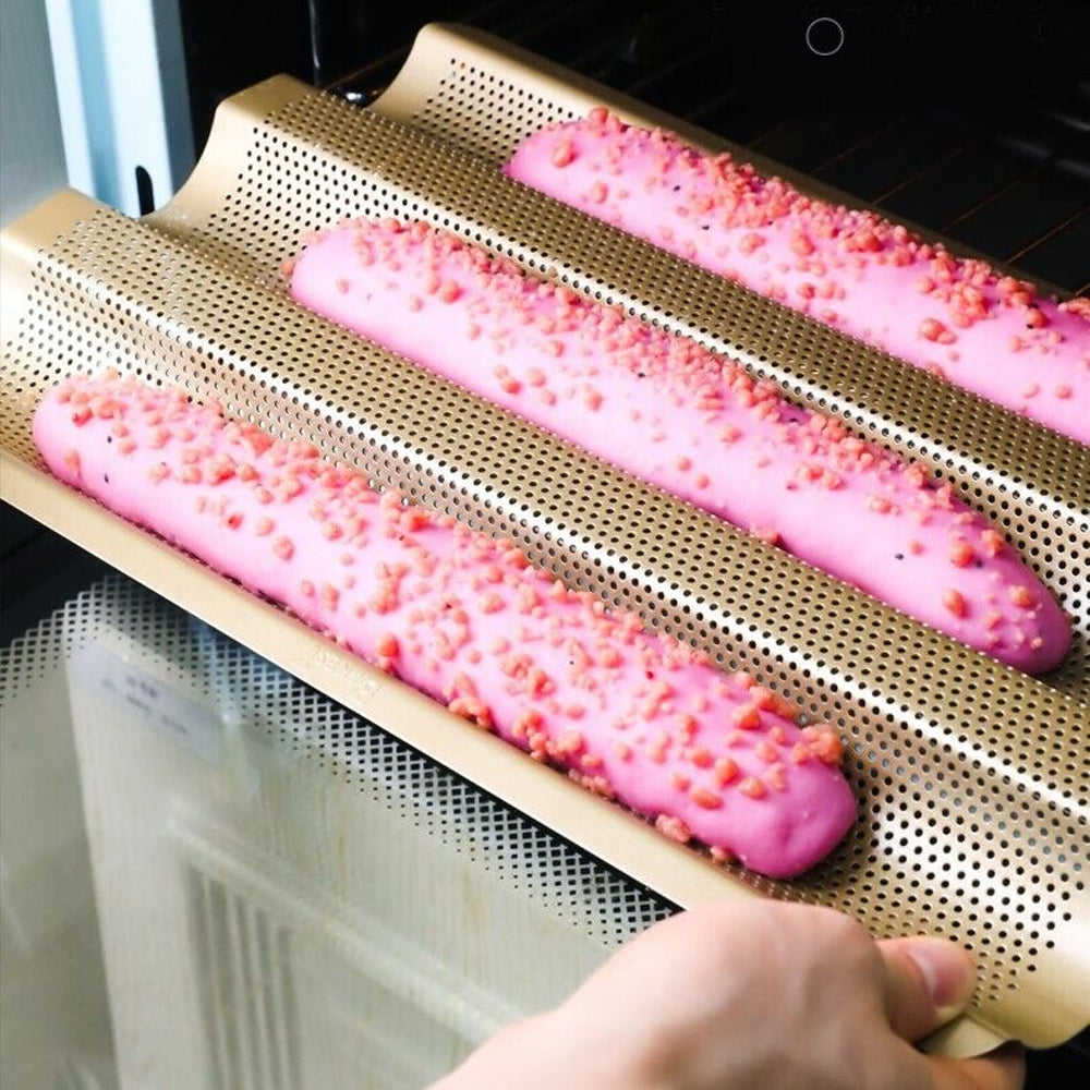 Non-Stick Perforated Baguette Pan Baguette Bake French Bread Baking Tray Gold