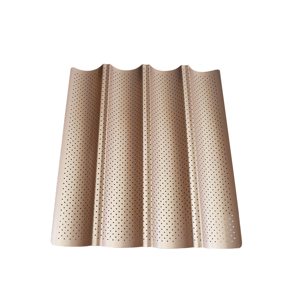 2X Non-Stick Perforated Baguette Pan Baguette Bake French Bread Baking Tray Gold
