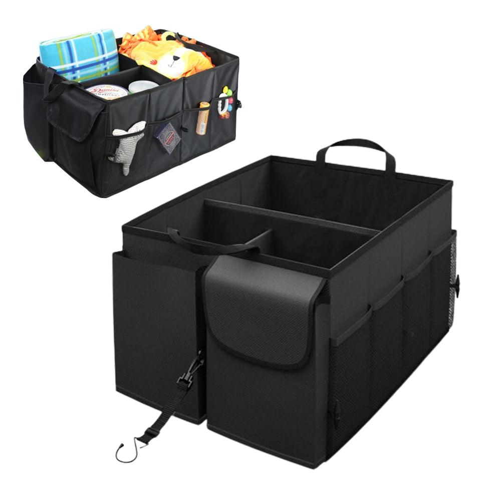 Foldable Car Trunk Organizer with Handles and 3 Compartments Black