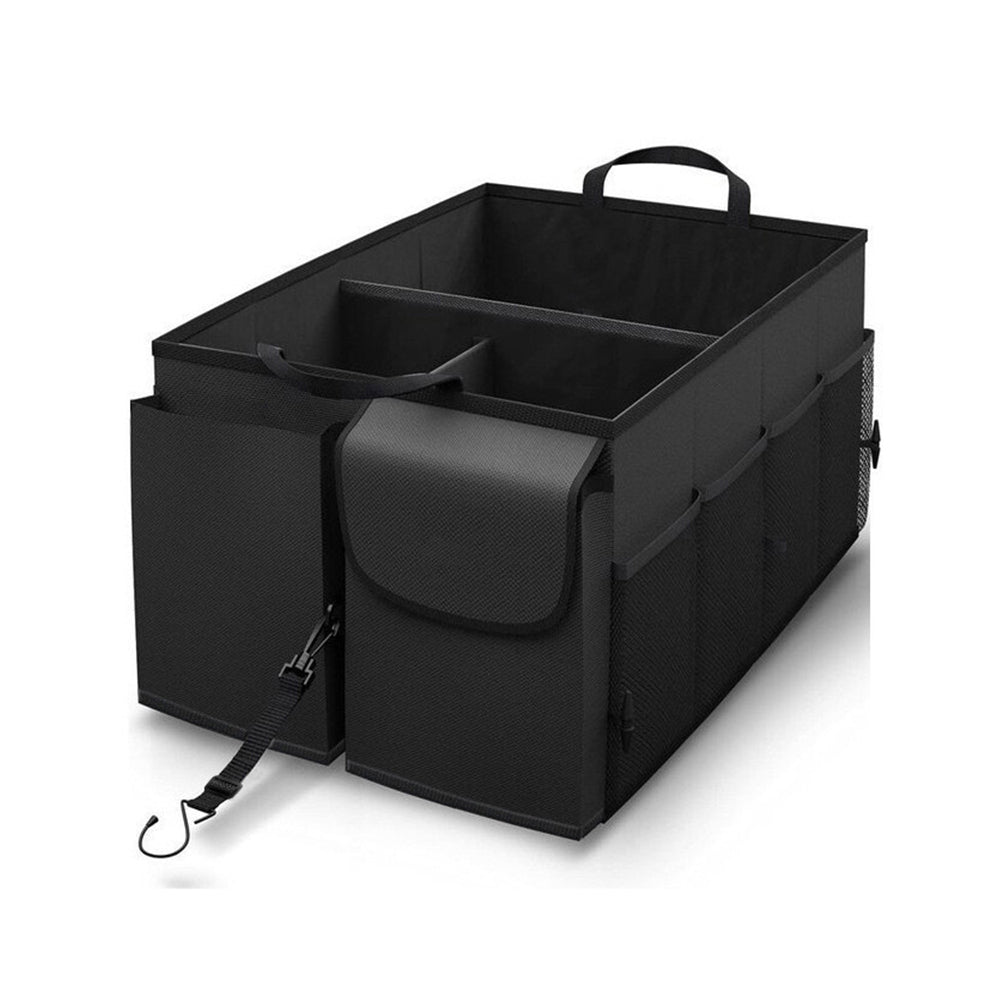 Foldable Car Trunk Organizer with Handles and 3 Compartments Black