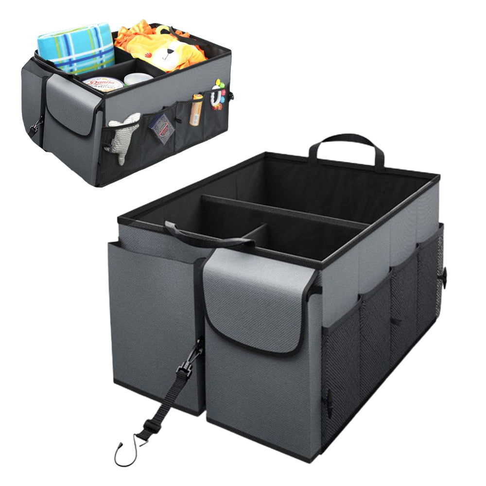 Foldable Car Trunk Organizer with Handles and 3 Compartments Grey