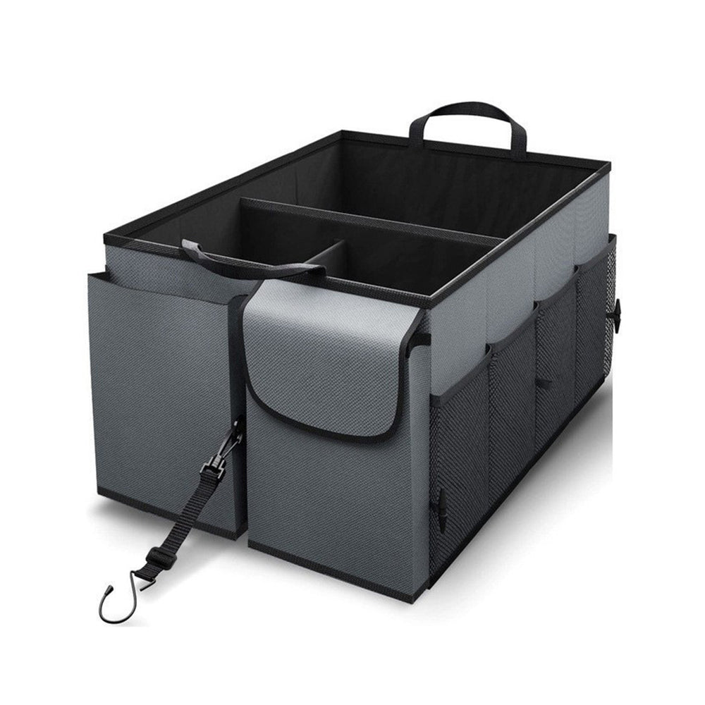 Foldable Car Trunk Organizer with Handles and 3 Compartments Grey