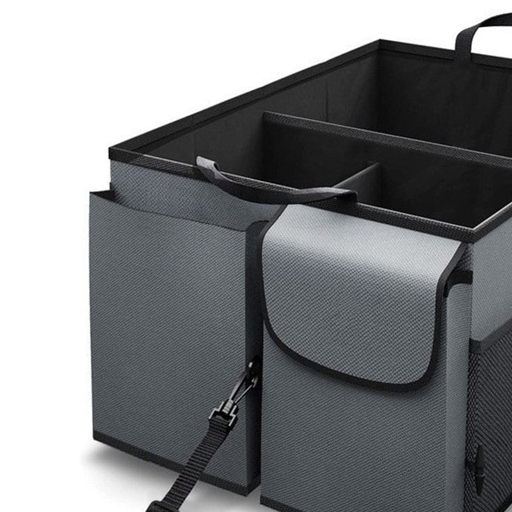 Foldable Car Trunk Organizer with Handles and 3 Compartments Grey