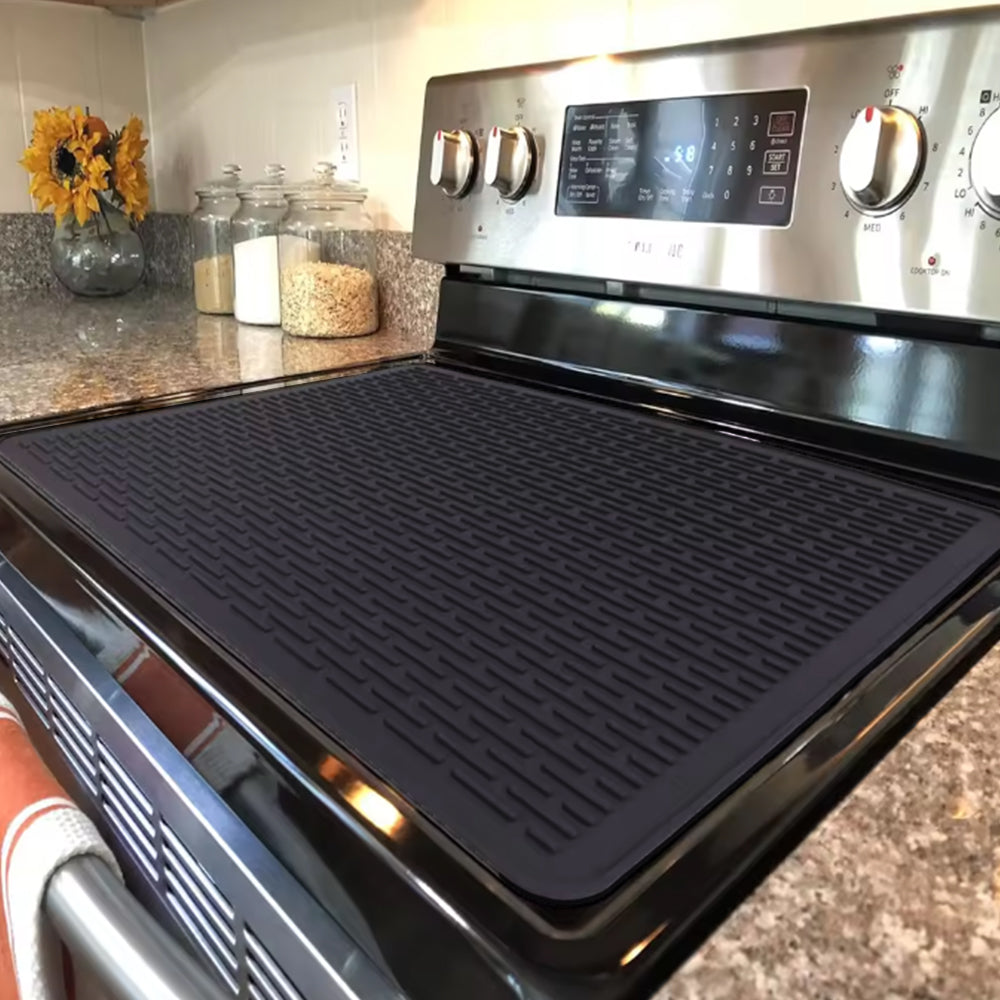 Silicone Stove Top Cover for Electric Stove Glass Stove Cover Drying Mat Black
