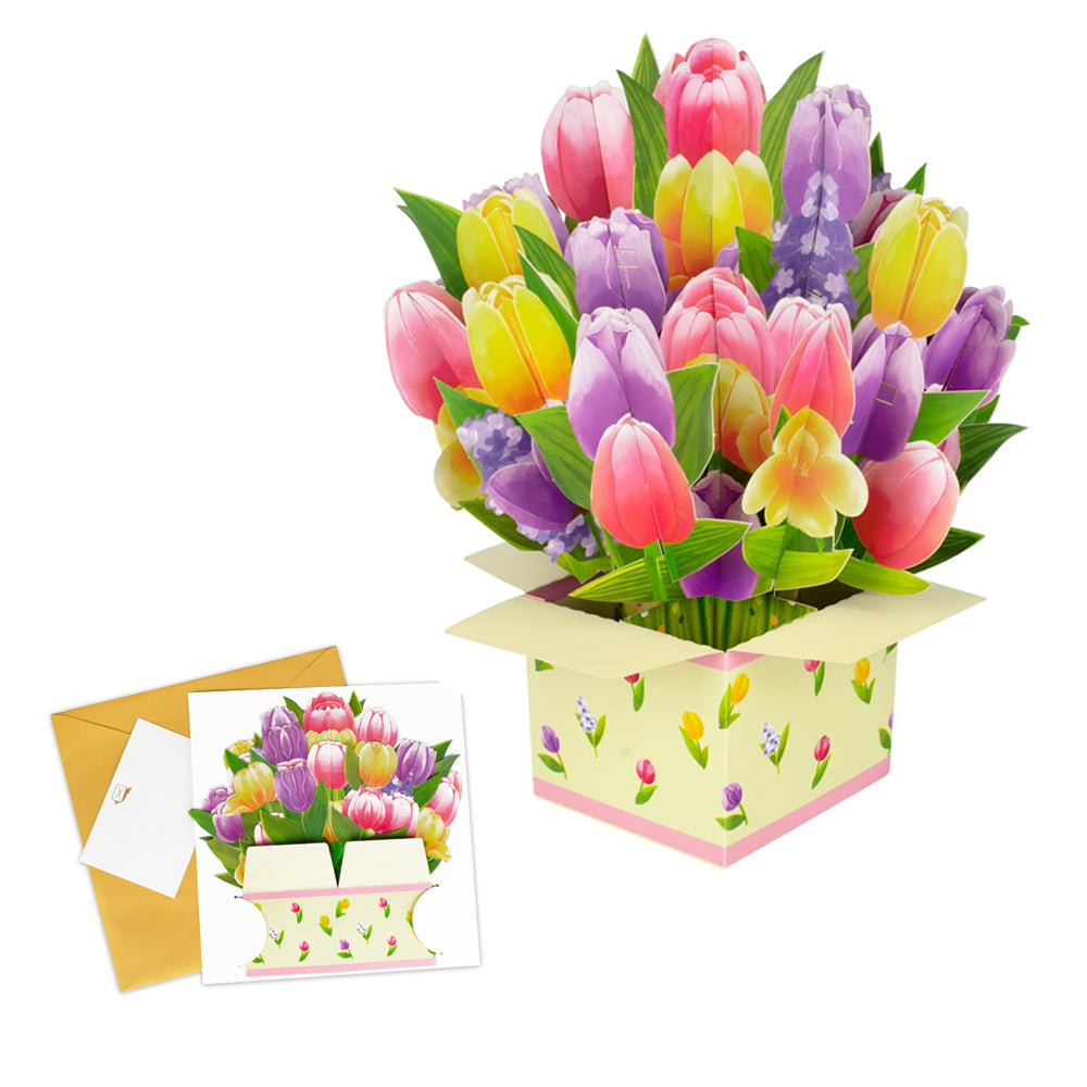 Pop-up Flower Bouquet Card Mother's Day 3D Blossom Paper Card Greeting Cards ST3