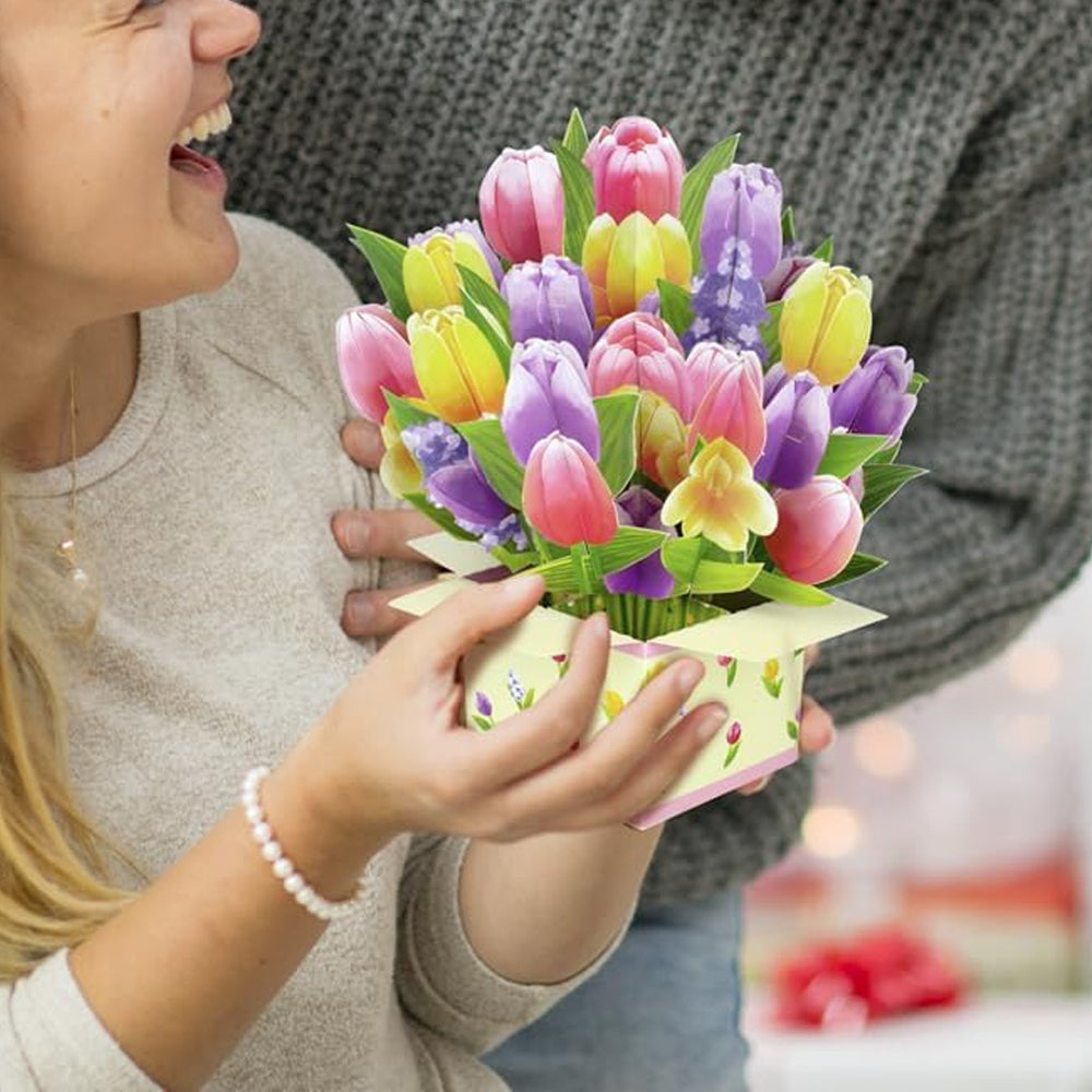 Pop-up Flower Bouquet Card Mother's Day 3D Blossom Paper Card Greeting Cards ST3