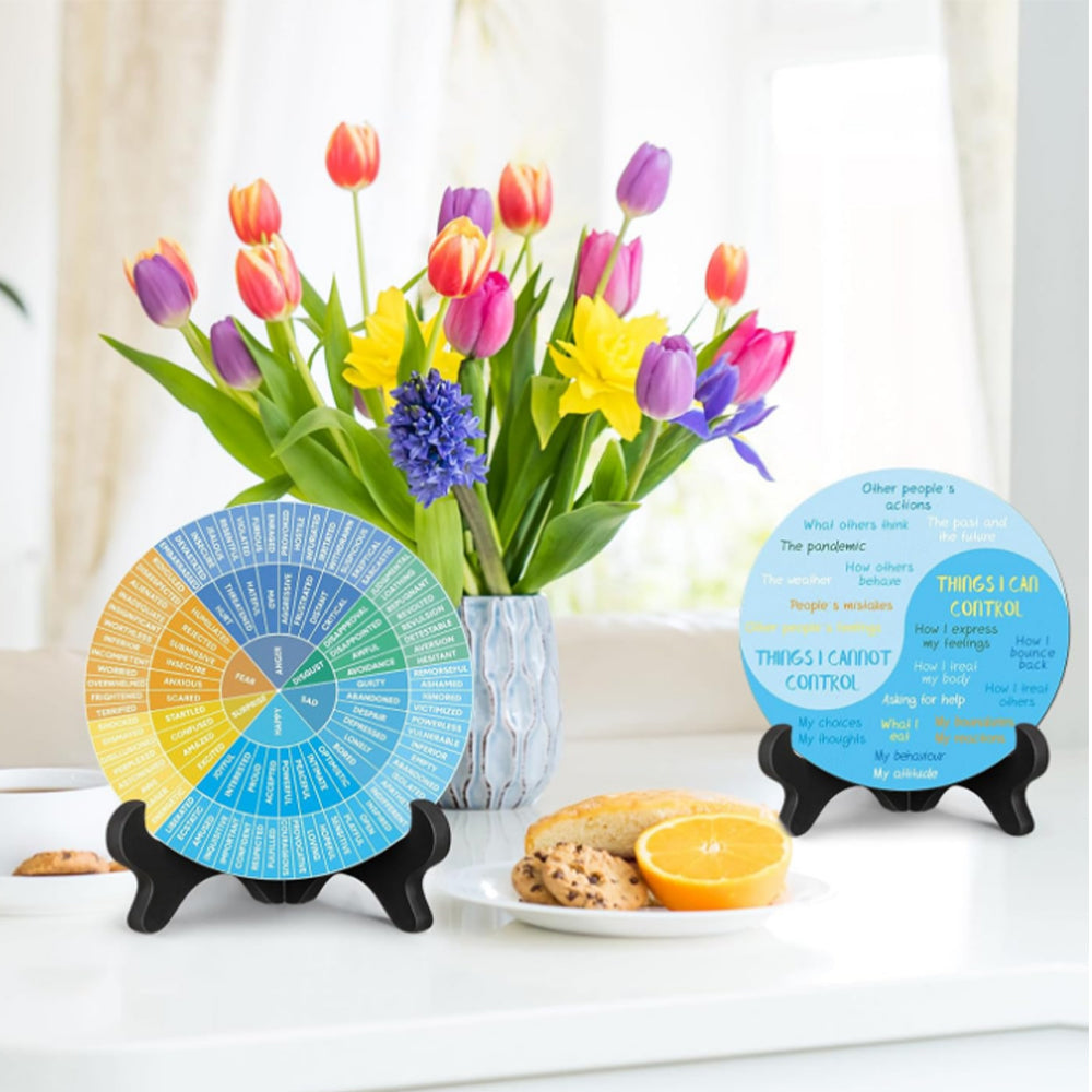 Double-Sided Mental Health Office Feelings Wheel Chart with Stand ST4