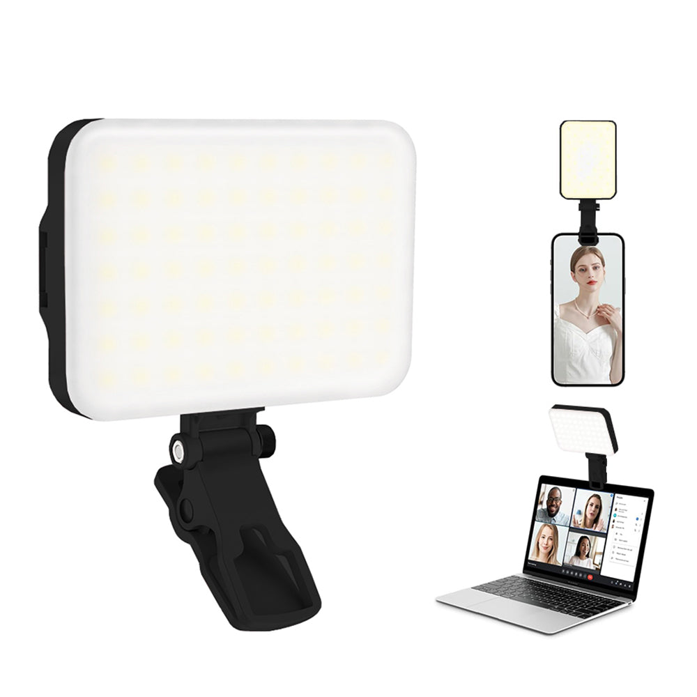 LED Portable Selfie Light Video Lighting with Clip and Hot Shoe Mount Black
