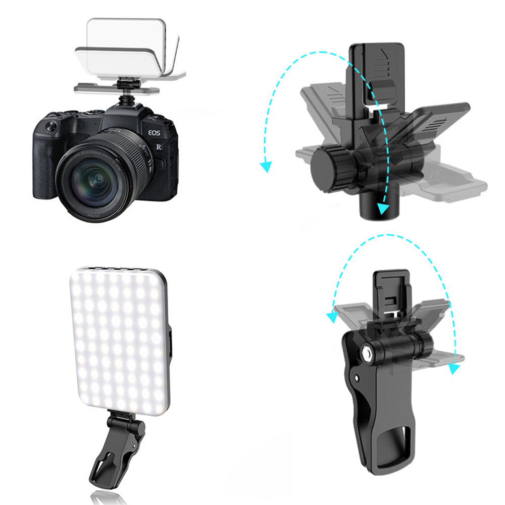 LED Portable Selfie Light Video Lighting with Clip and Hot Shoe Mount Black