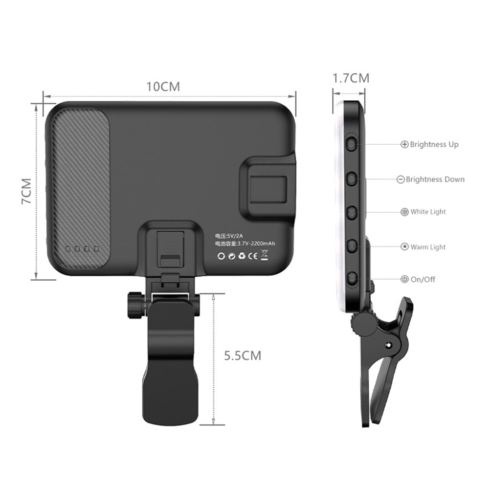 LED Portable Selfie Light Video Lighting with Clip and Hot Shoe Mount Black