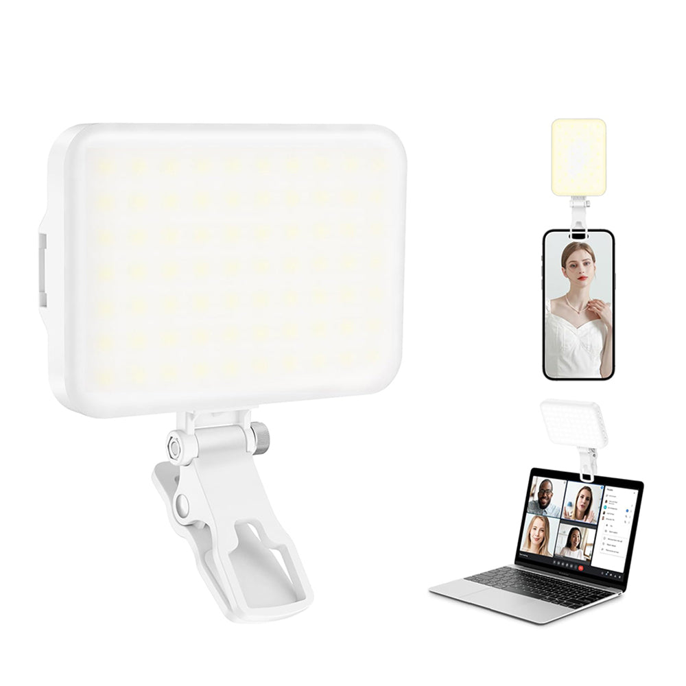 LED Portable Selfie Light Video Lighting with Clip and Hot Shoe Mount White