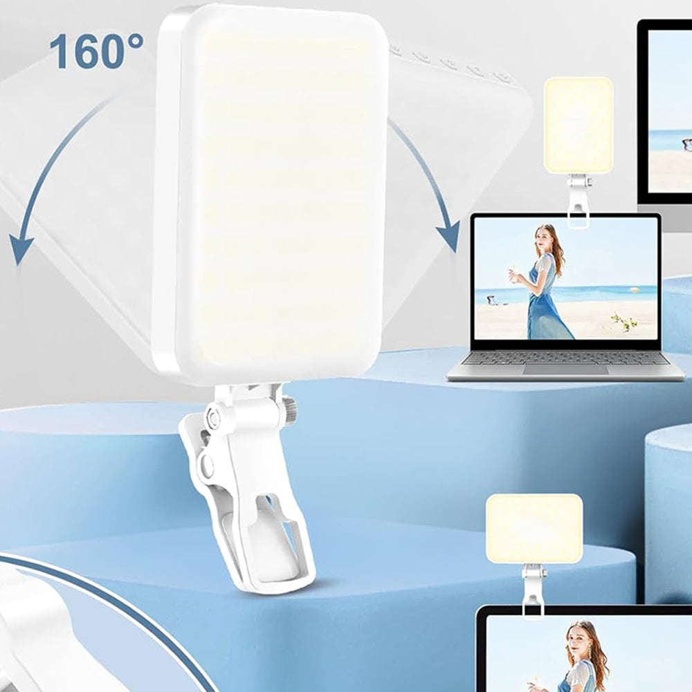 LED Portable Selfie Light Video Lighting with Clip and Hot Shoe Mount White