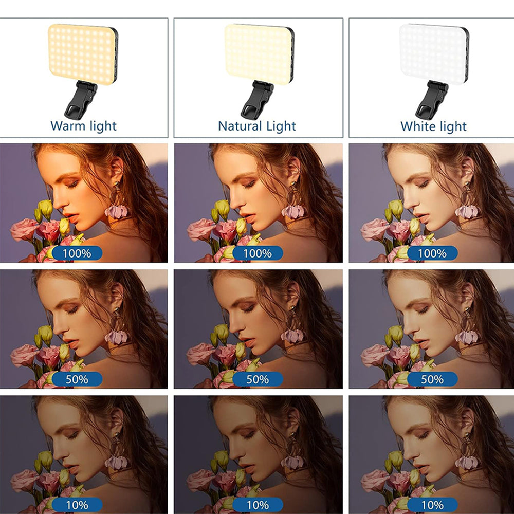 LED Portable Selfie Light Video Lighting with Clip and Hot Shoe Mount White