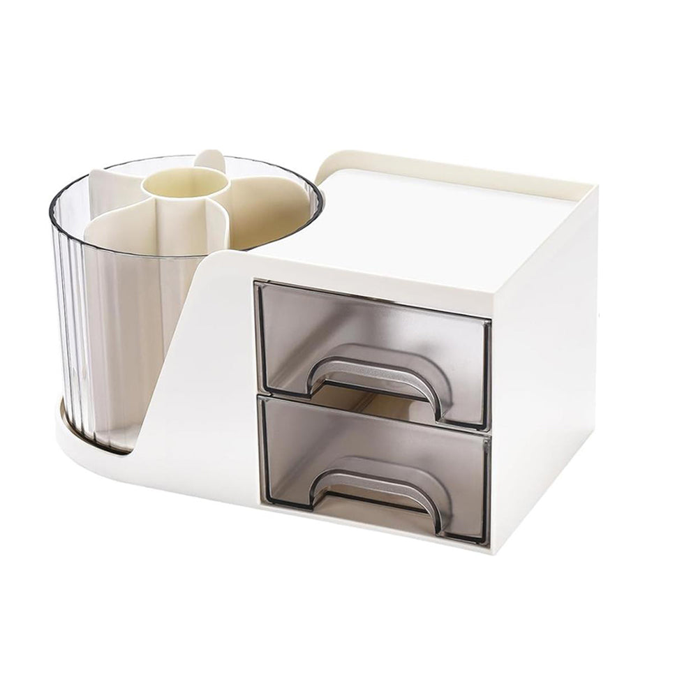 Rotating Desk Organizer with 2 Drawer Multi-Functional Pen Holder for Desk