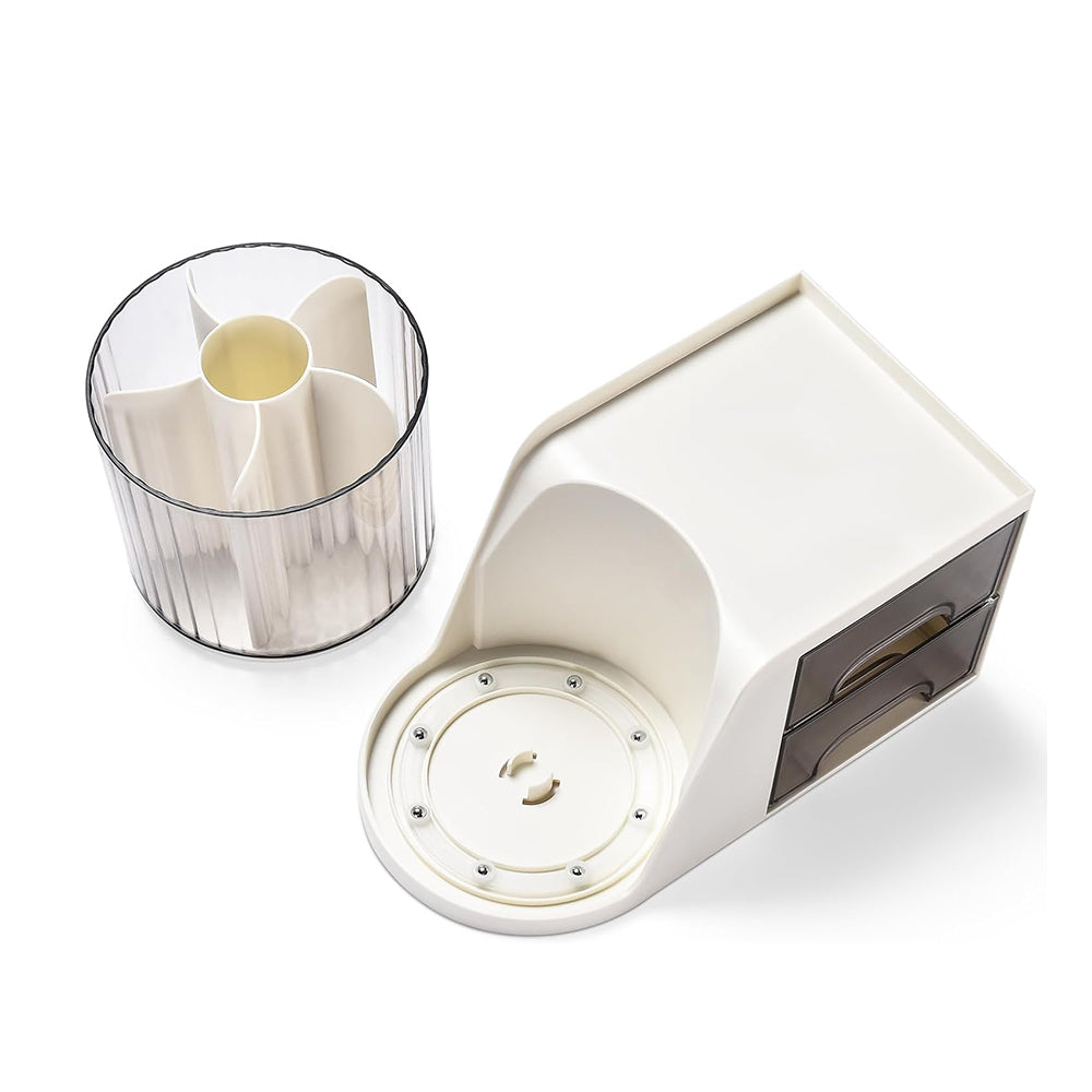 Rotating Desk Organizer with 2 Drawer Multi-Functional Pen Holder for Desk