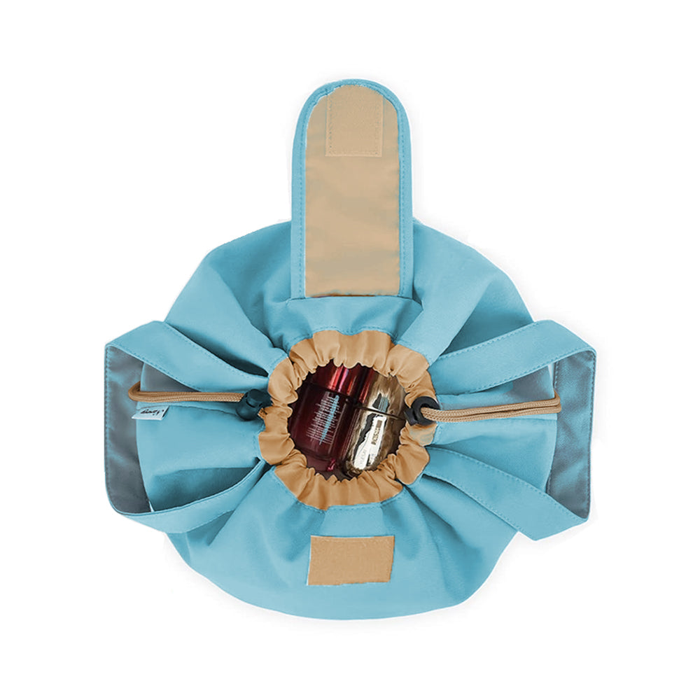 Large Barrel Drawstring Makeup Bag Travel Cosmetic Bag for Women Blue