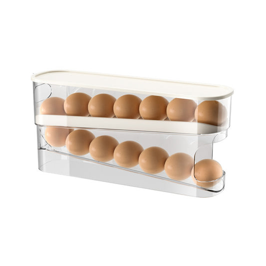 Auto Rolling Fridge Egg Organizer Space Saving Eggs Dispenser