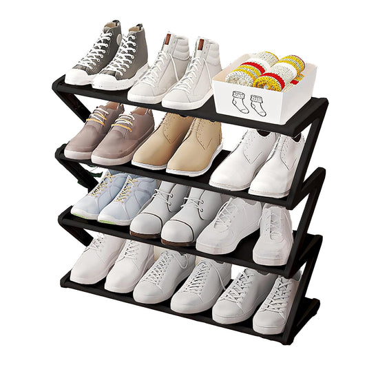 4 Tier Shoe Rack Storage Organizer Shelf Stand Shelves Shoe Storage Black