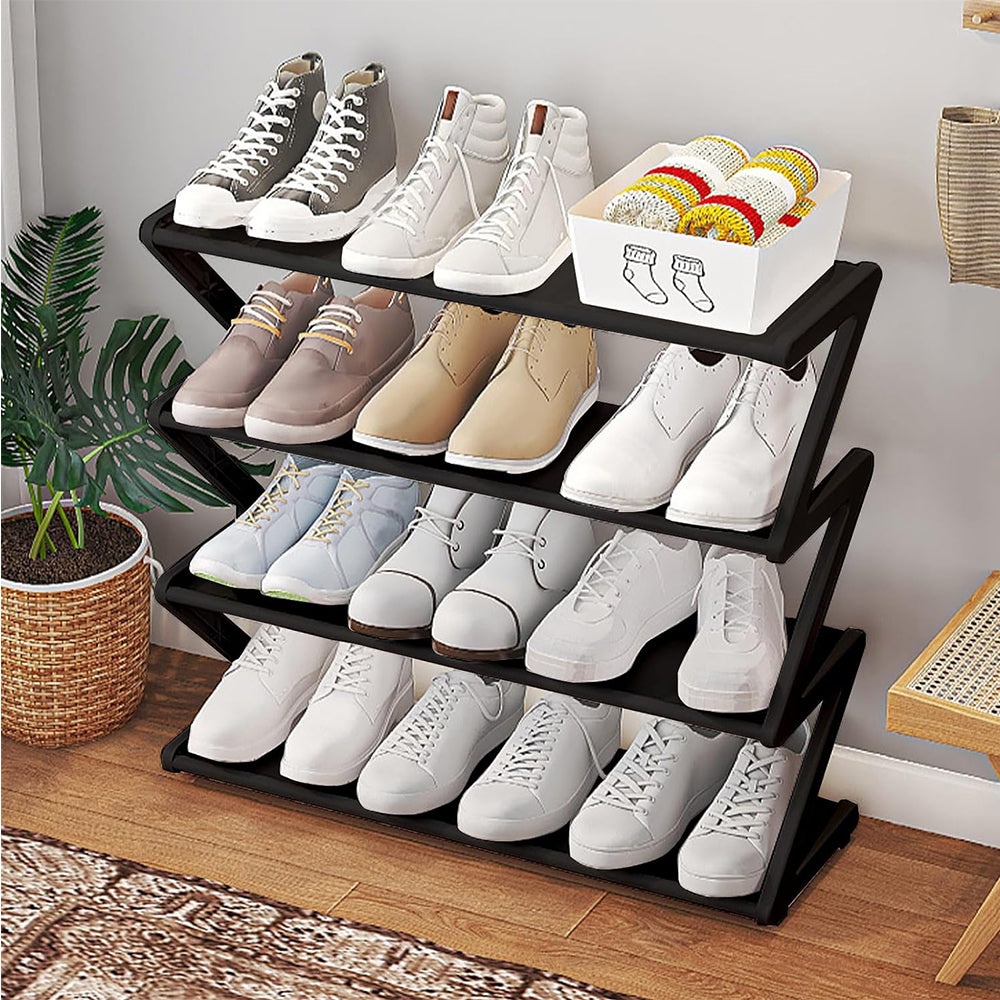 4 Tier Shoe Rack Storage Organizer Shelf Stand Shelves Shoe Storage Black