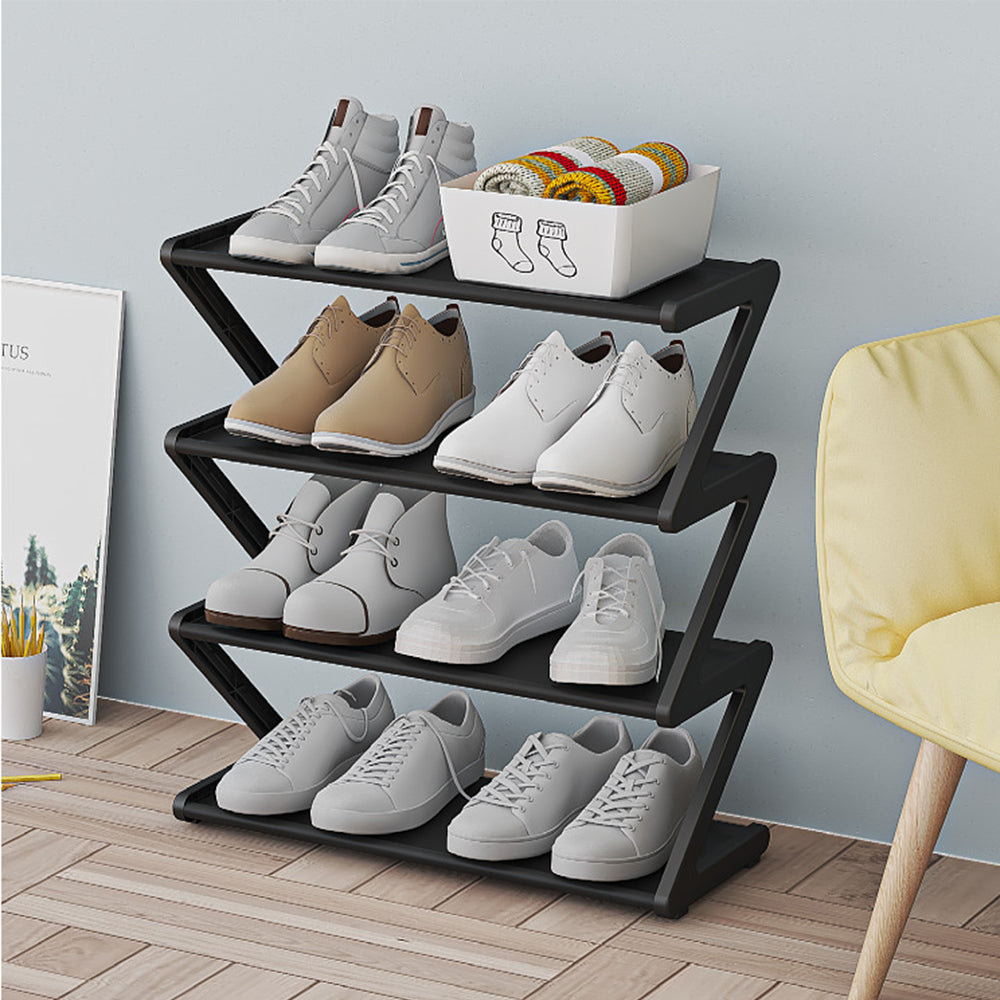 4 Tier Shoe Rack Storage Organizer Shelf Stand Shelves Shoe Storage Black