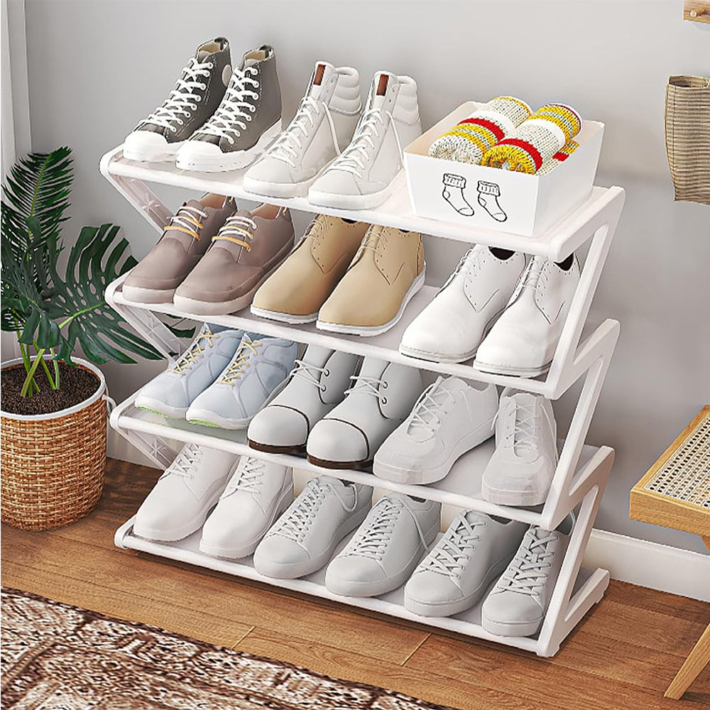 4 Tier Shoe Rack Storage Organizer Shelf Stand Shelves Shoe Storage White
