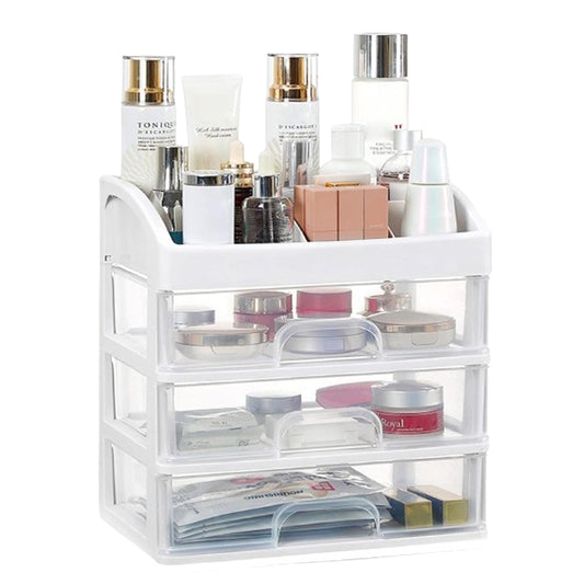 Clear 3 Tiers Drawers Countertop Storage Box Cosmetic Display Case