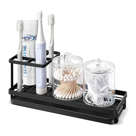 Toothbrush Holder 4 Slots Metal Organizer with Drainage Black