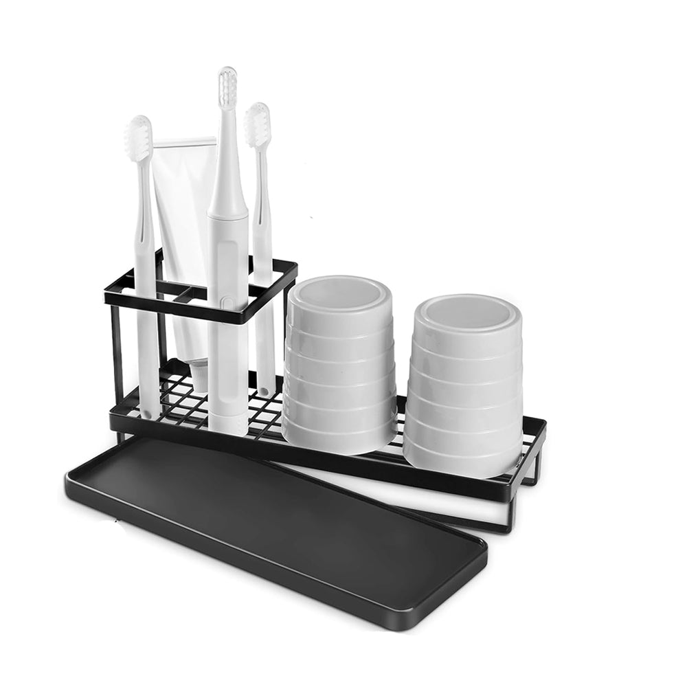 Toothbrush Holder 4 Slots Metal Organizer with Drainage Black