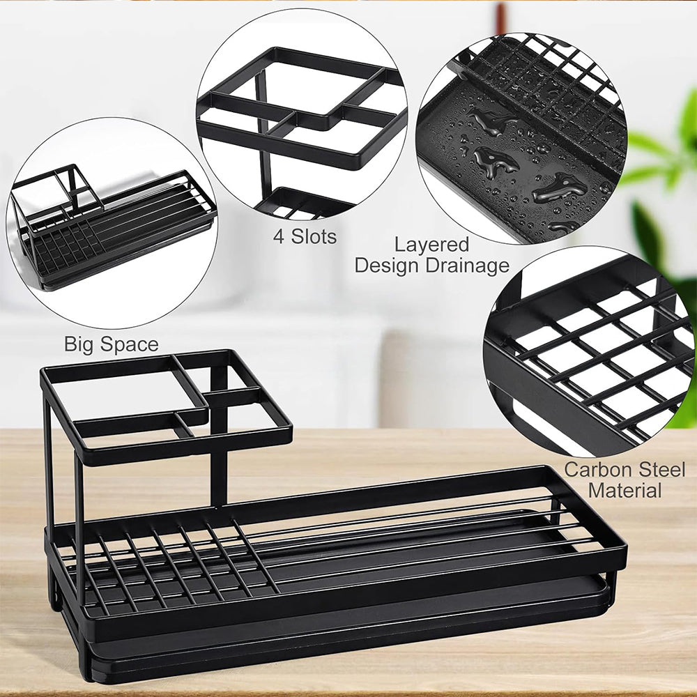 Toothbrush Holder 4 Slots Metal Organizer with Drainage Black