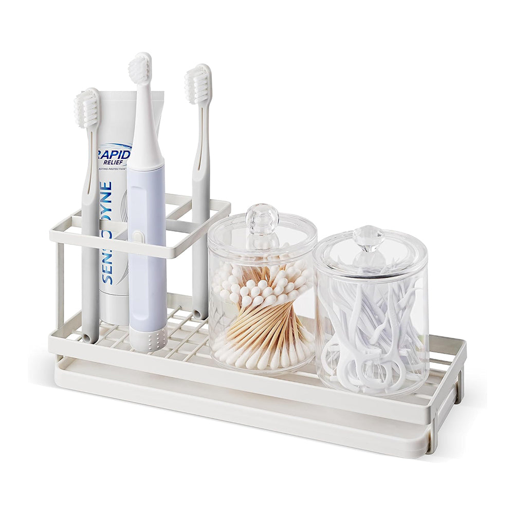 Toothbrush Holder 4 Slots Metal Organizer with Drainage White
