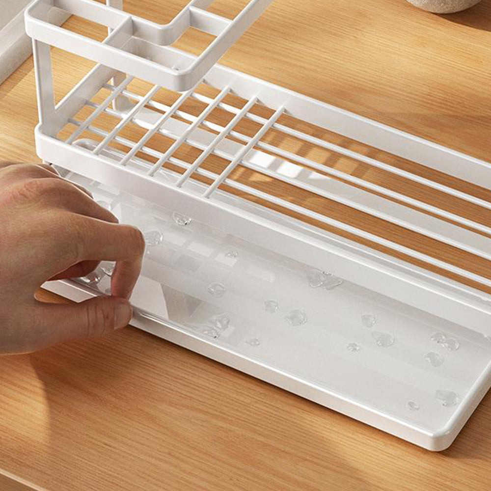 Toothbrush Holder 4 Slots Metal Organizer with Drainage White