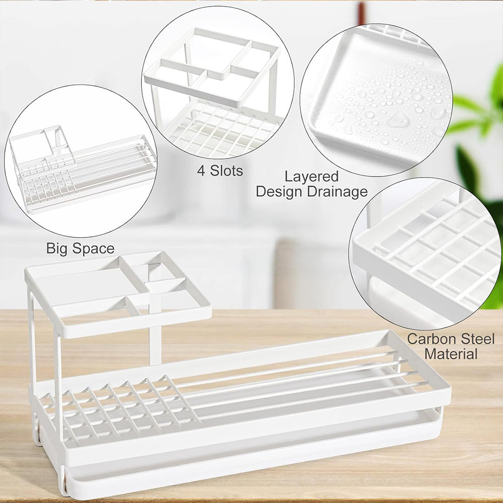 Toothbrush Holder 4 Slots Metal Organizer with Drainage White
