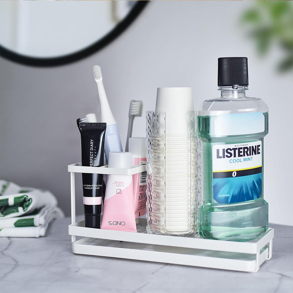 Toothbrush Holder 4 Slots Metal Organizer with Drainage White