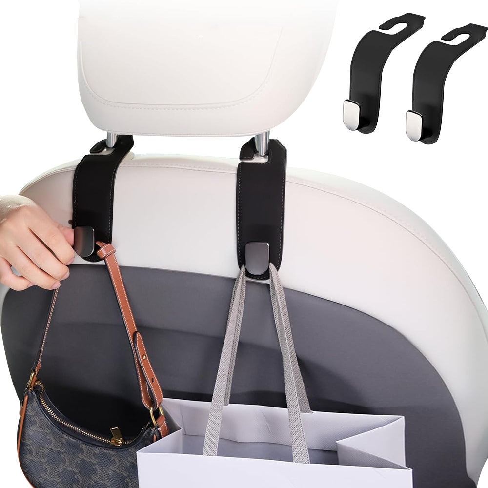 2Pcs Black Car Seat Headrest Hook Hidden Leather Car Seat Hanging Hook