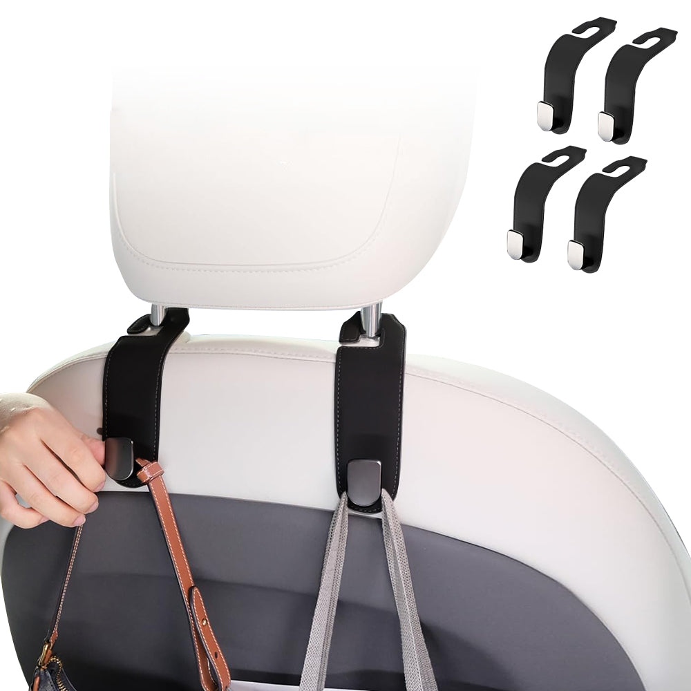 4Pcs Black Car Seat Headrest Hook Hidden Leather Car Seat Hanging Hook