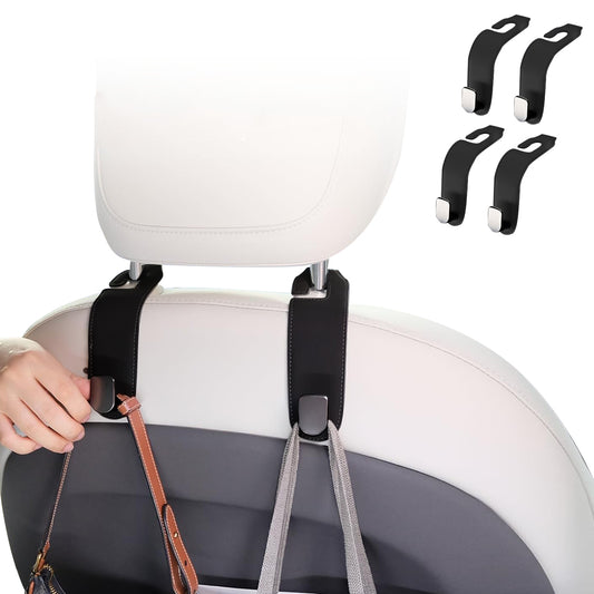 4Pcs Black Car Seat Headrest Hook Hidden Leather Car Seat Hanging Hook