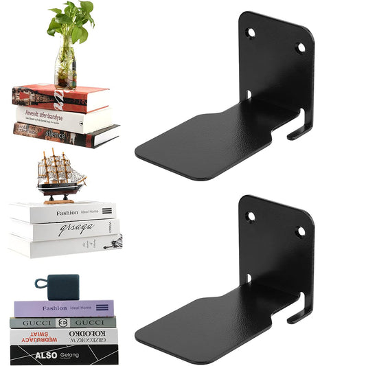 2Pcs Invisible Floating Bookshelf Wall Mounted Shelving Book Display Black