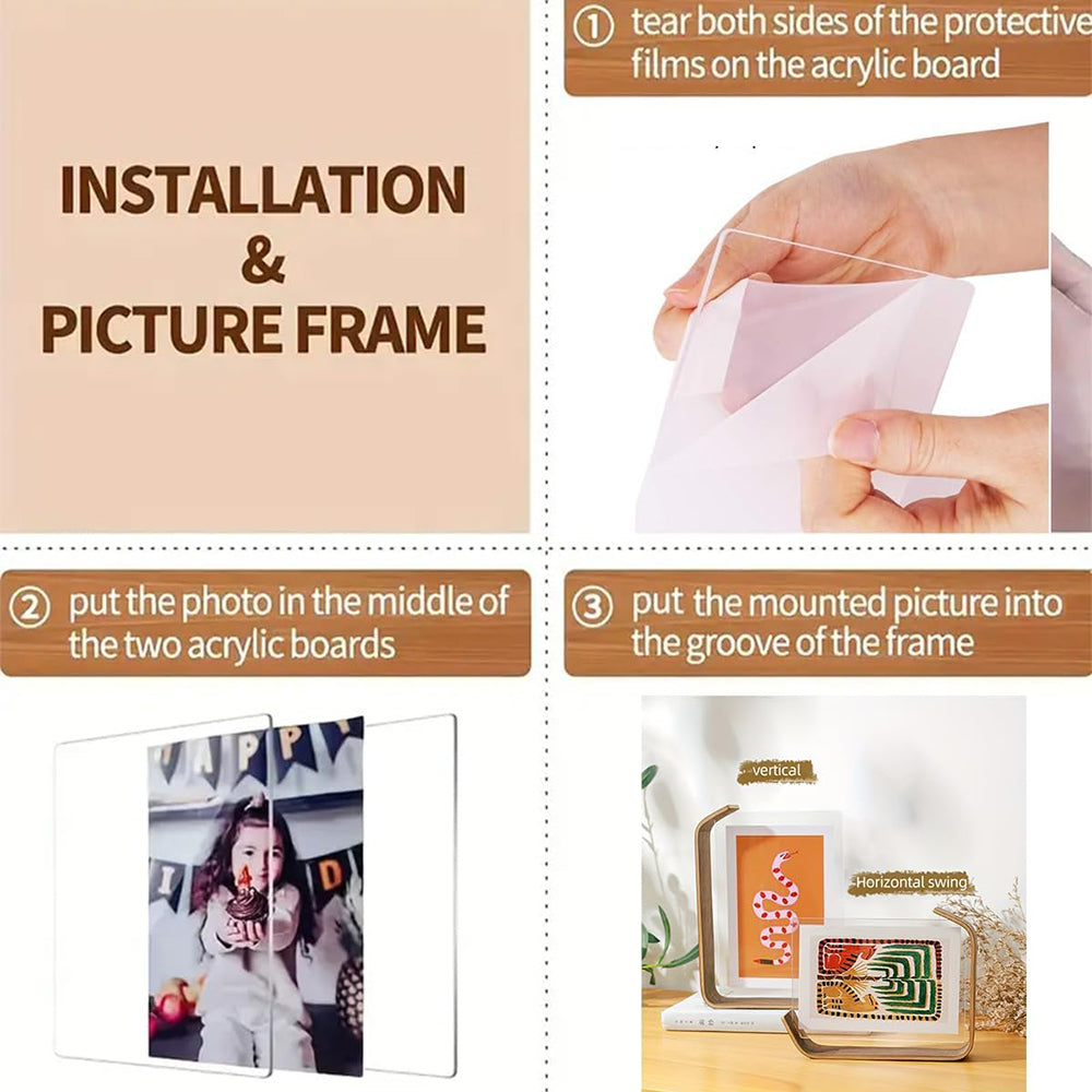 7inch Transparent Acrylic Wooden Photo Frame Desktop Display Picture Holder