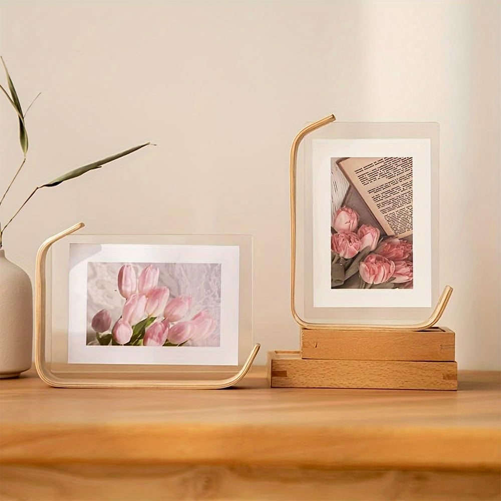 14x21cm Transparent Acrylic Wooden Photo Frame Desktop Display Picture Holder