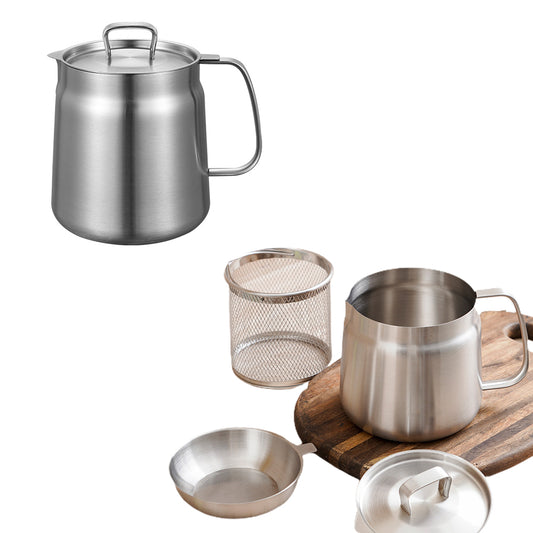 2L Mini Deep Fryer Stainless Steel Oil Filter Pot Container Home Kitchen
