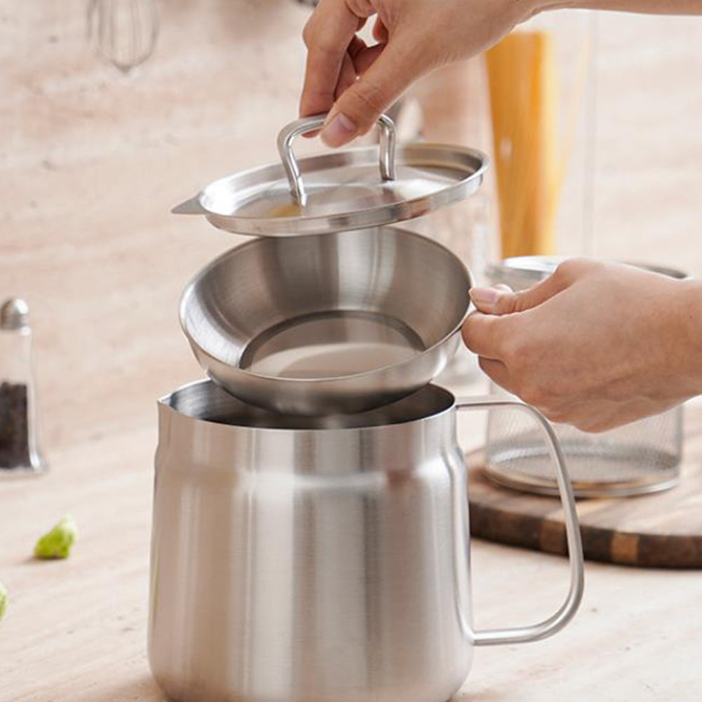 2L Mini Deep Fryer Stainless Steel Oil Filter Pot Container Home Kitchen