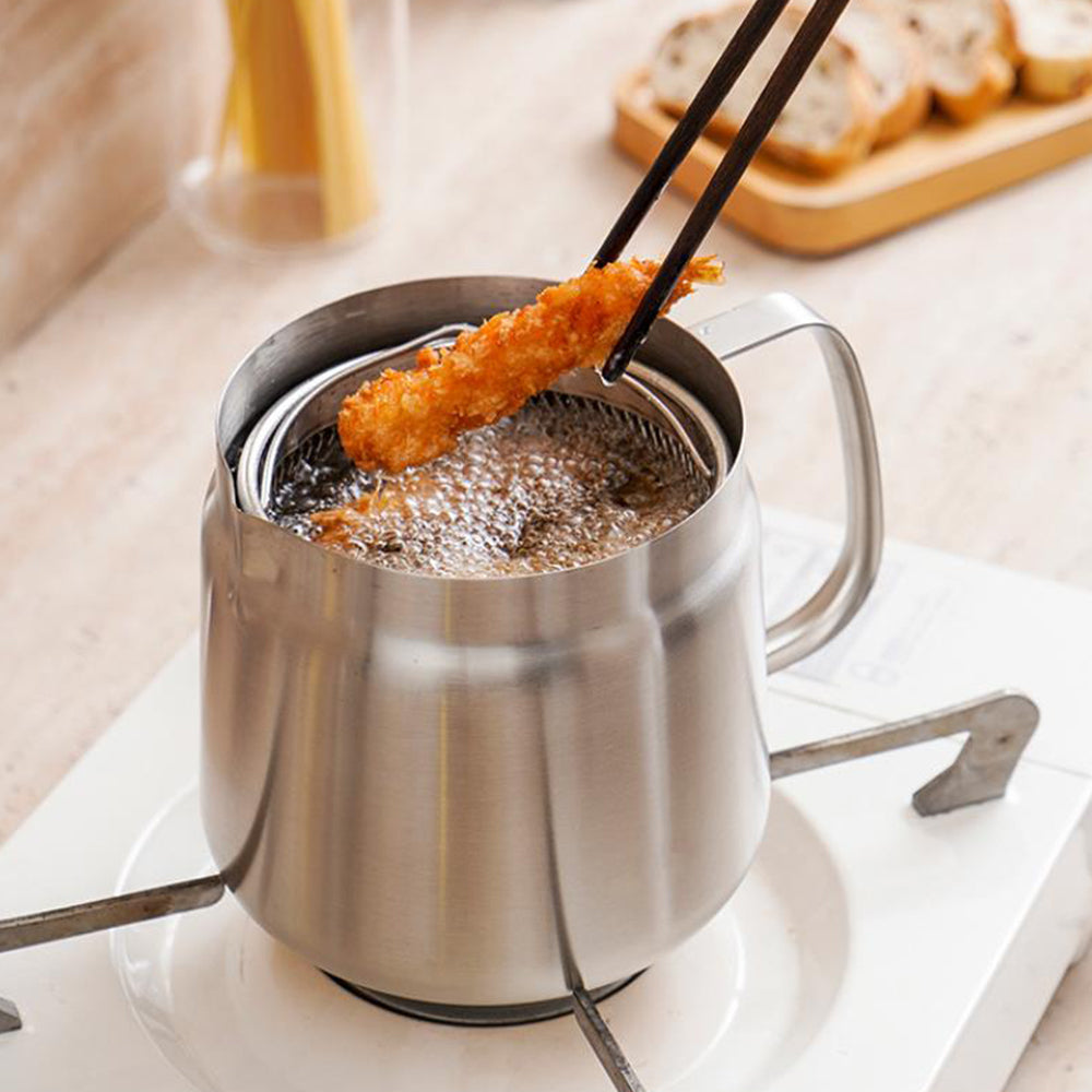 2L Mini Deep Fryer Stainless Steel Oil Filter Pot Container Home Kitchen