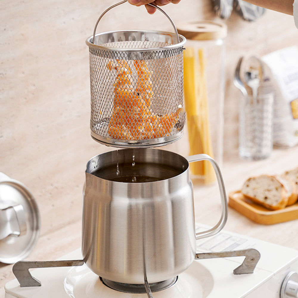 2L Mini Deep Fryer Stainless Steel Oil Filter Pot Container Home Kitchen