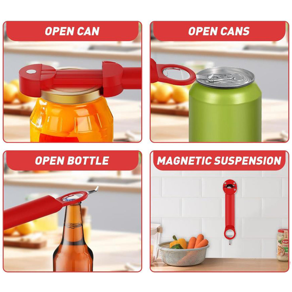 Bottle Opener Adjustable Stainless Steel Magnetic Wall Mounted Lid Gripper Red