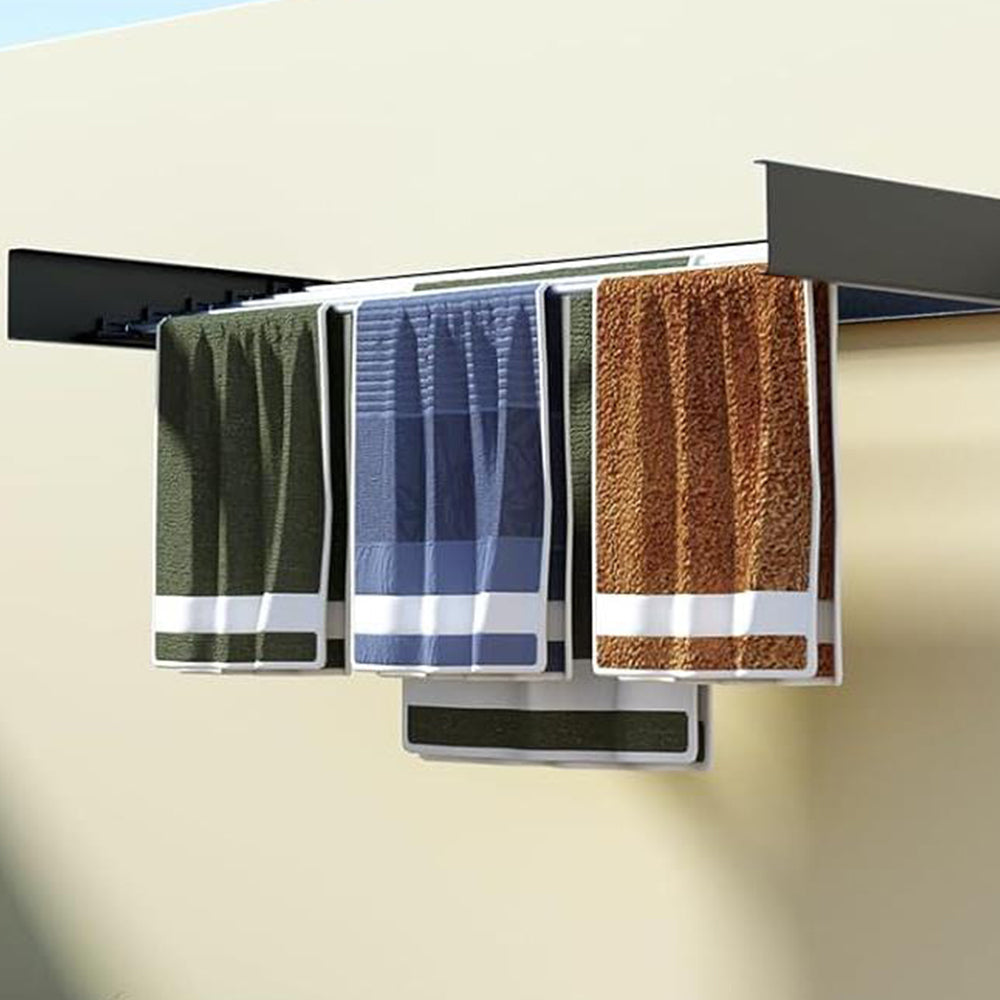 Wall Mounted Drying Rack Clothes Airer Laundry Indoor Outdoor Folding Black