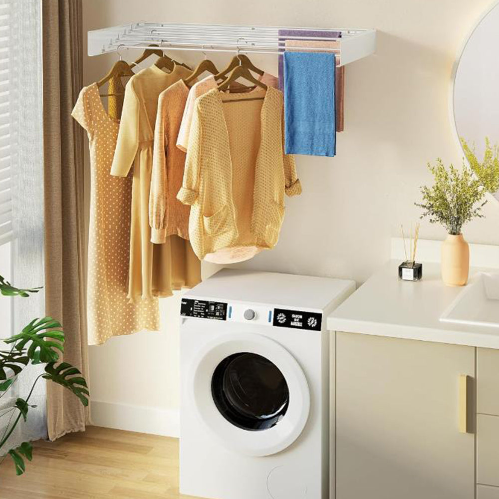 Wall Mounted Drying Rack Clothes Airer Laundry Indoor Outdoor Folding White